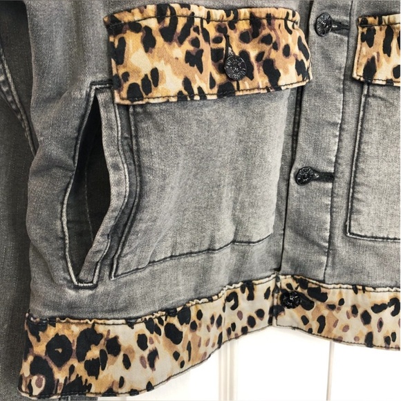 Lularoe Black Denim Leopard Print Stretch Jean Jacket XL - Picture 6 of 16